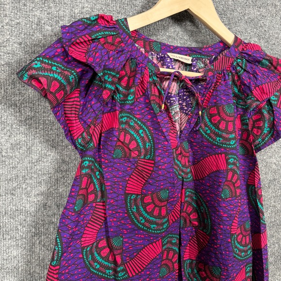 Ulla Johnson Sz 4 Top Blouse Purple Cotton Peasant Boho Flutter Sleeves Colorful - Picture 4 of 8